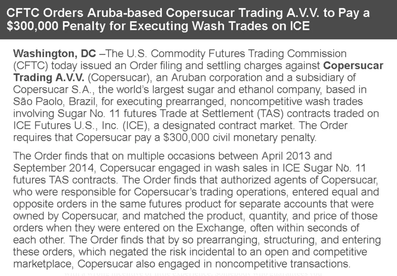 Text image "CFTC Orders Aruba-based Copersucar Trading A.V.V. to Pay $300K Penalty..."