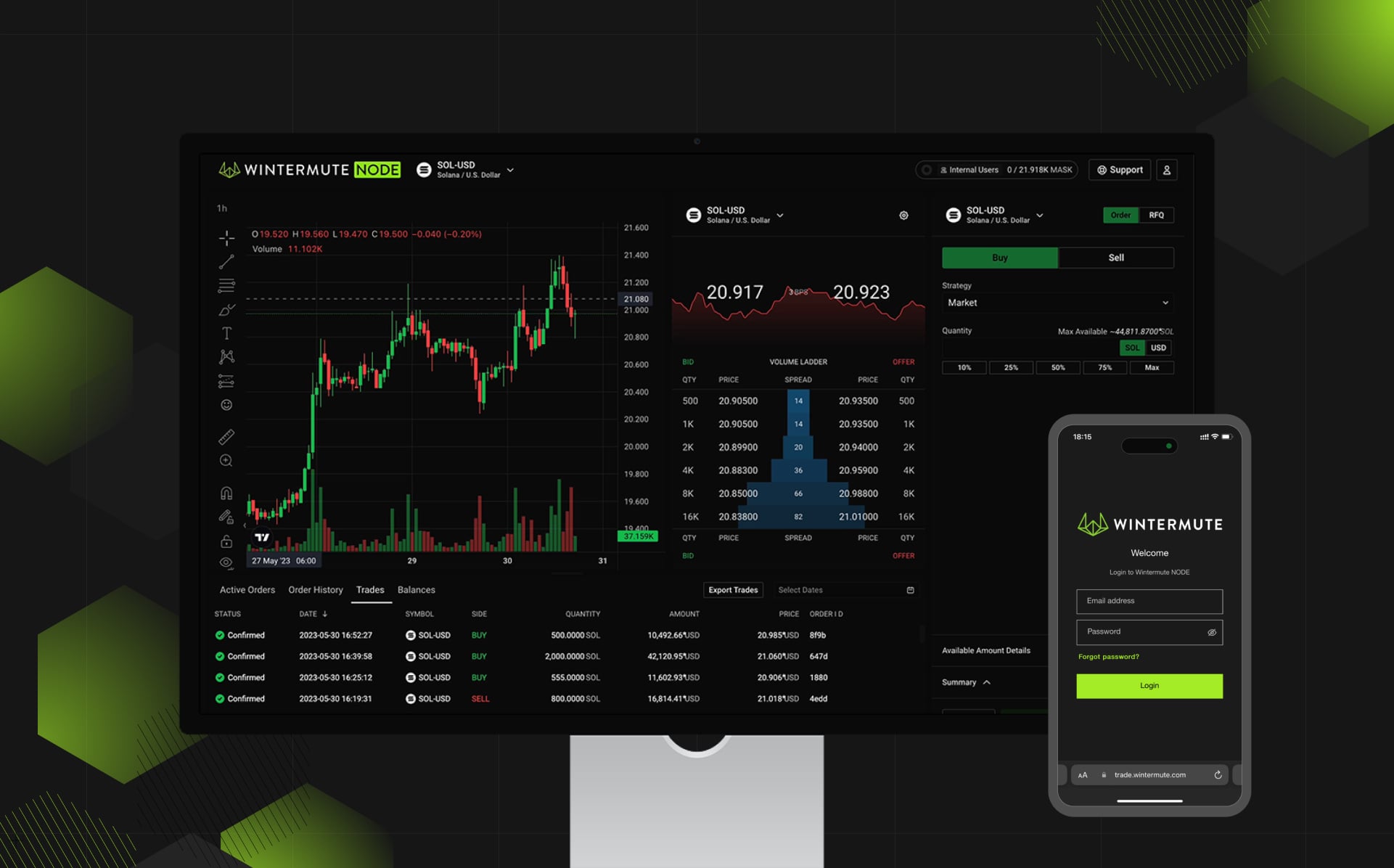 Image of web and mobile Wintermute NODE trading platform