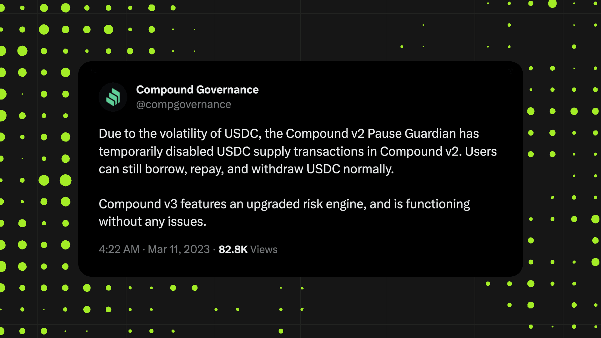 Image of 'X' post by Compound Governance (@compgovernance)